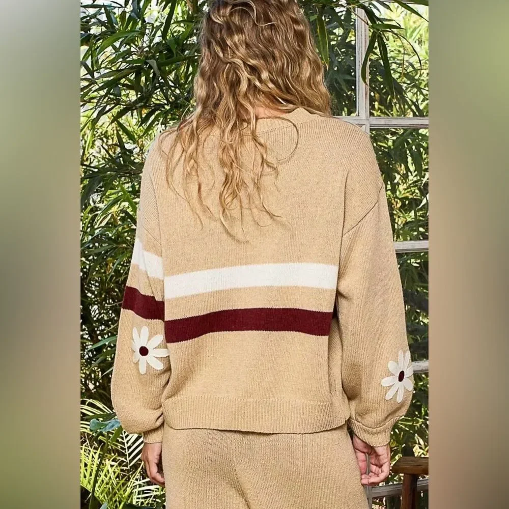 POL Floral Mocha and Maroon Sweater (Oversized)